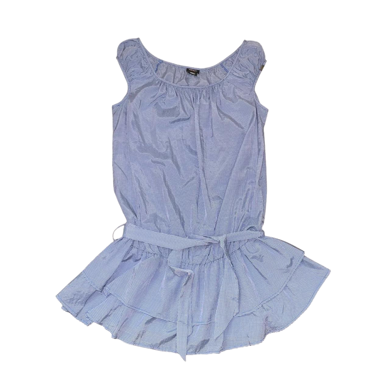 Miss Sixty blue gingham puff sleeve ruffle mini dress | late-2000s