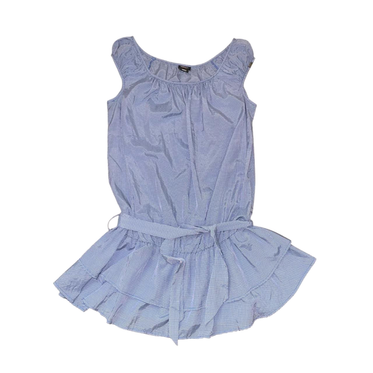 Miss Sixty blue gingham puff sleeve ruffle mini dress | late-2000s