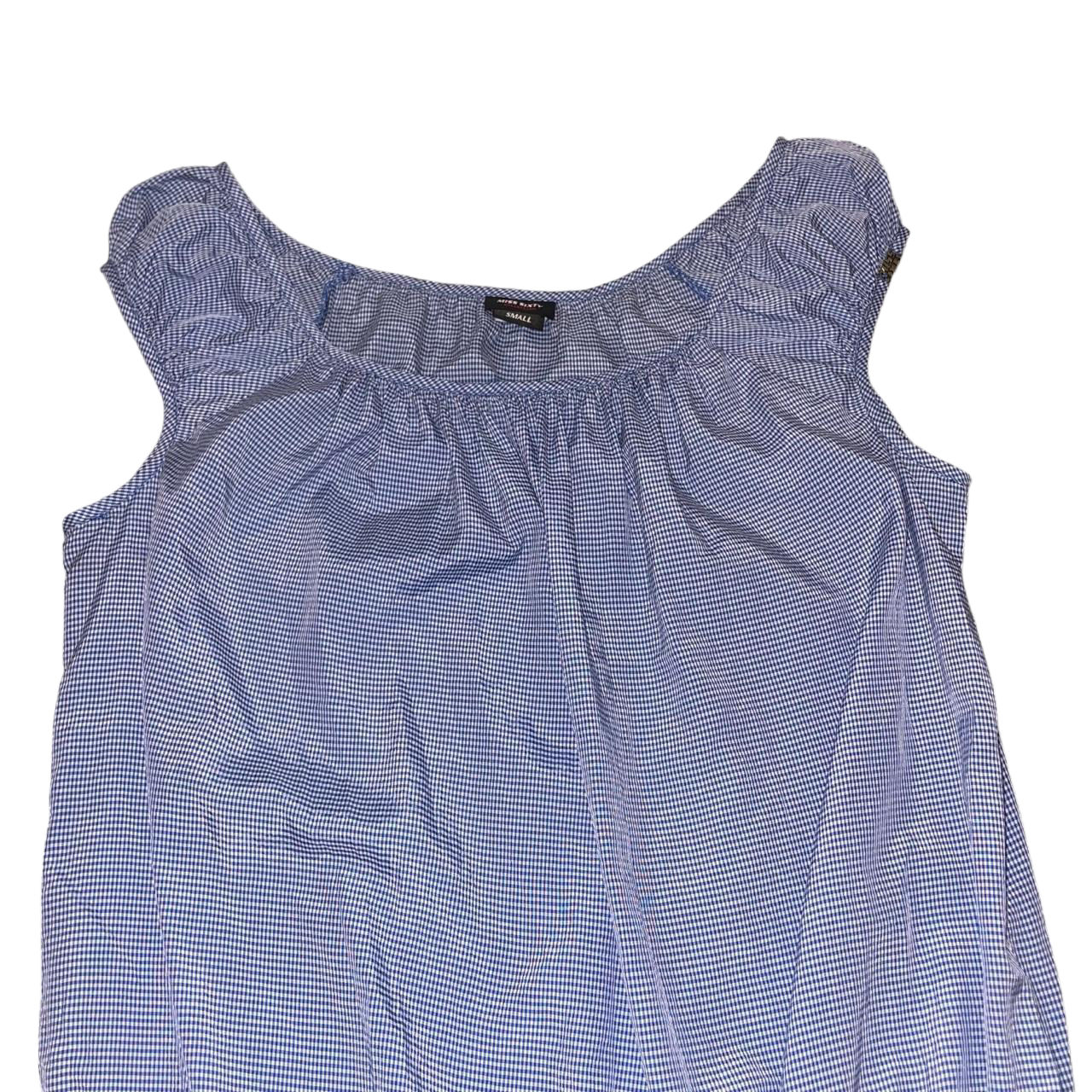 Miss Sixty blue gingham puff sleeve ruffle mini dress | late-2000s