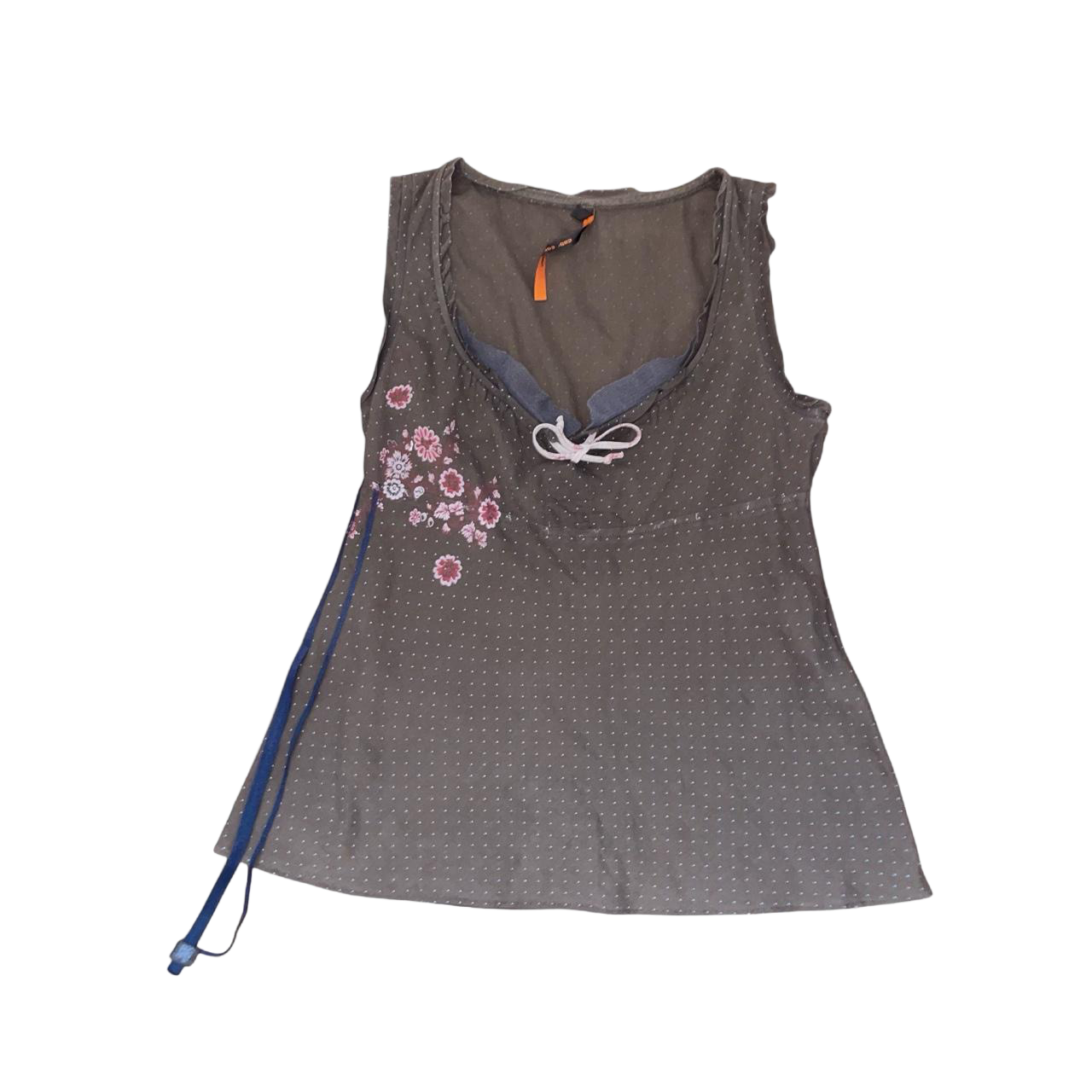Cop. Copine semi-sheer brown polka dot floral top | early-2000s