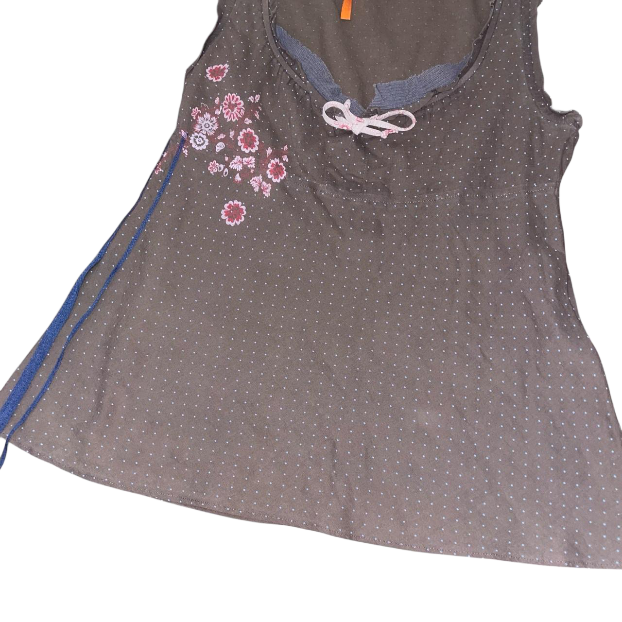 Cop. Copine semi-sheer brown polka dot floral top | early-2000s