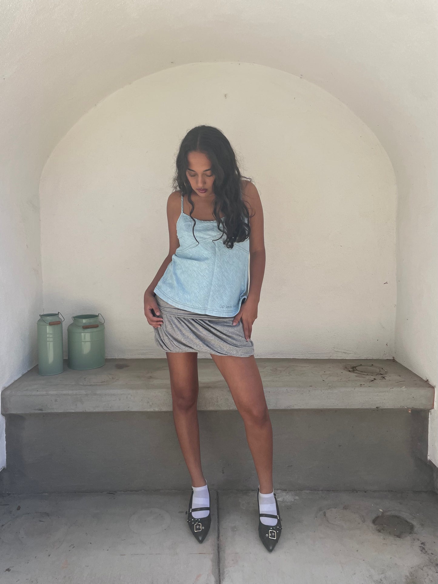 Cop. Copine light blue embroidered graphic cami | early-2000s