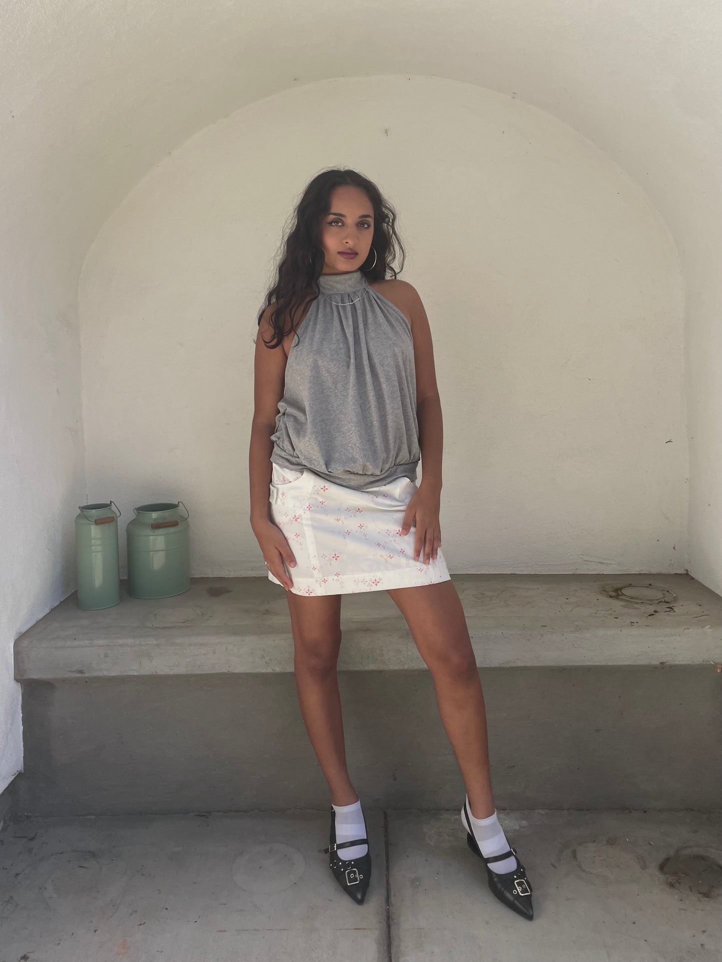 Custo Barcelona cream pattern mini skirt | mid-2000s
