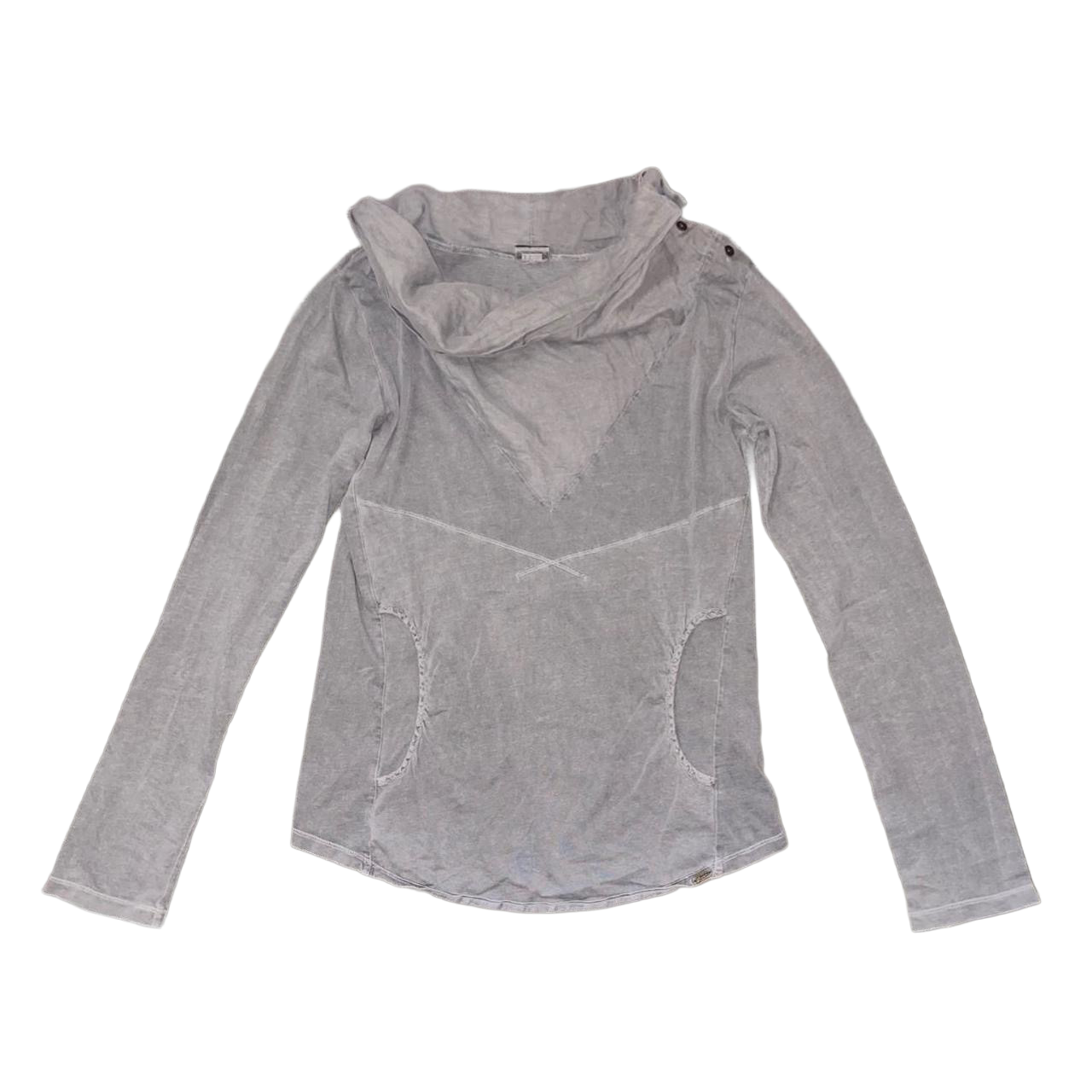 Diesel gray cowl neck graphic long sleeve with front pocket and button detailing