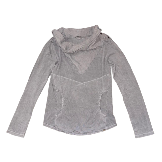 Diesel gray cowl neck graphic long sleeve with front pocket and button detailing