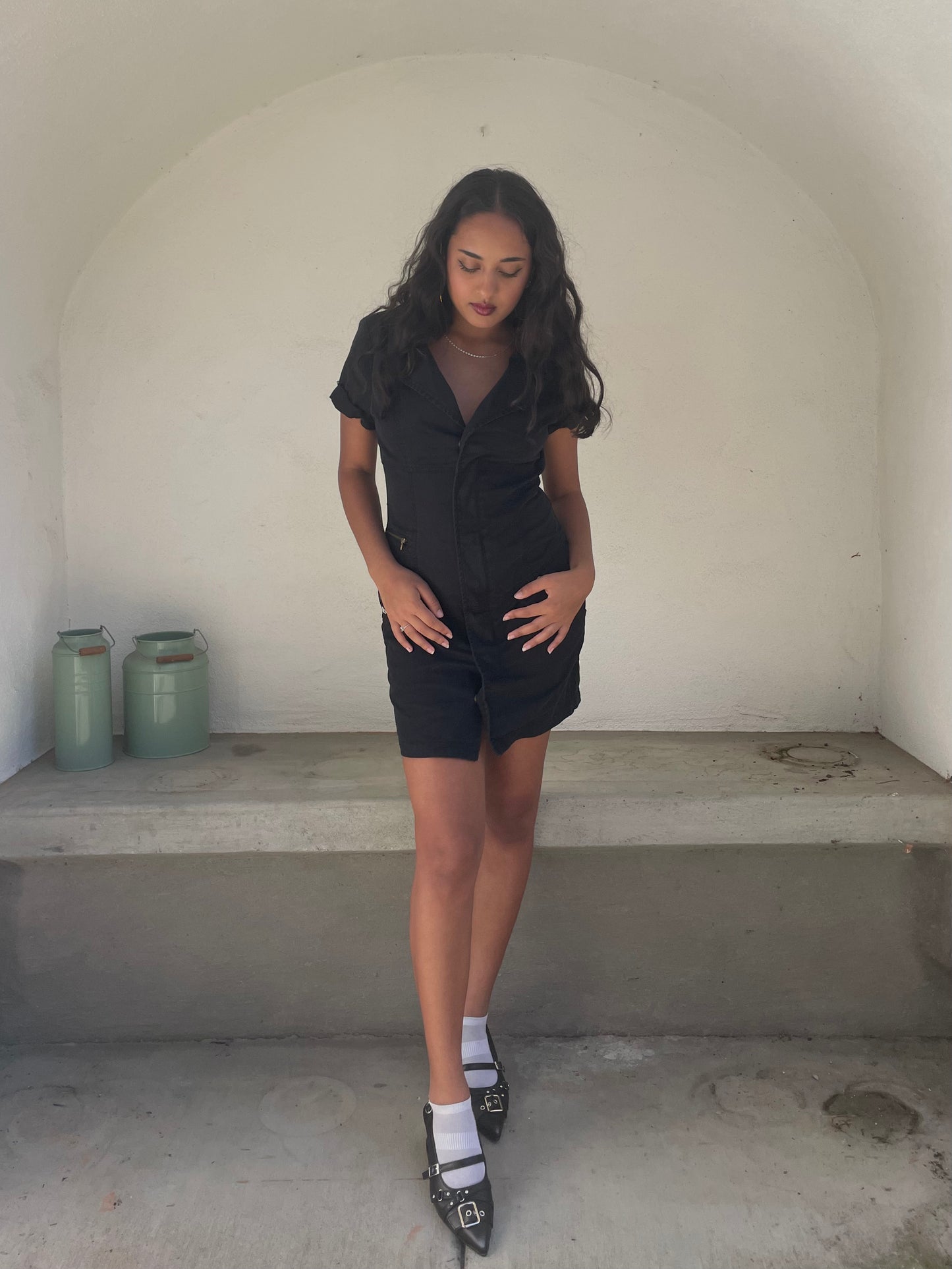Diesel black utility short sleeve mini dress | late-2000s