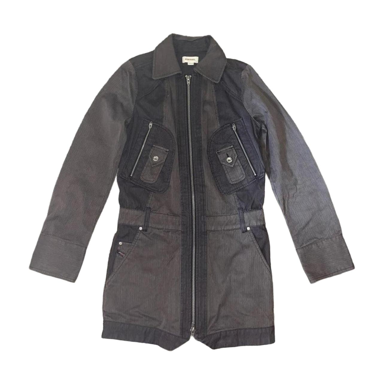 Diesel brown pinstripe zip up cinch back jacket