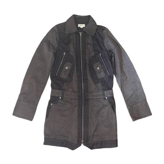 Diesel brown pinstripe zip up cinch back jacket