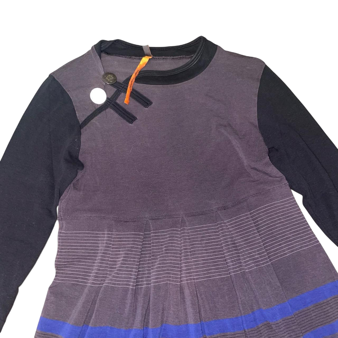 Cop. Copine gray stiped long sleeve top with button details | mid-2000s