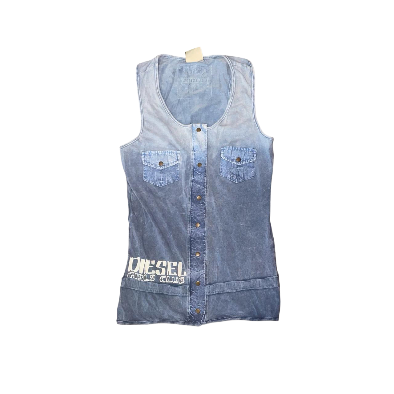 Diesel acid wash blue button up graphic tank | 2010s