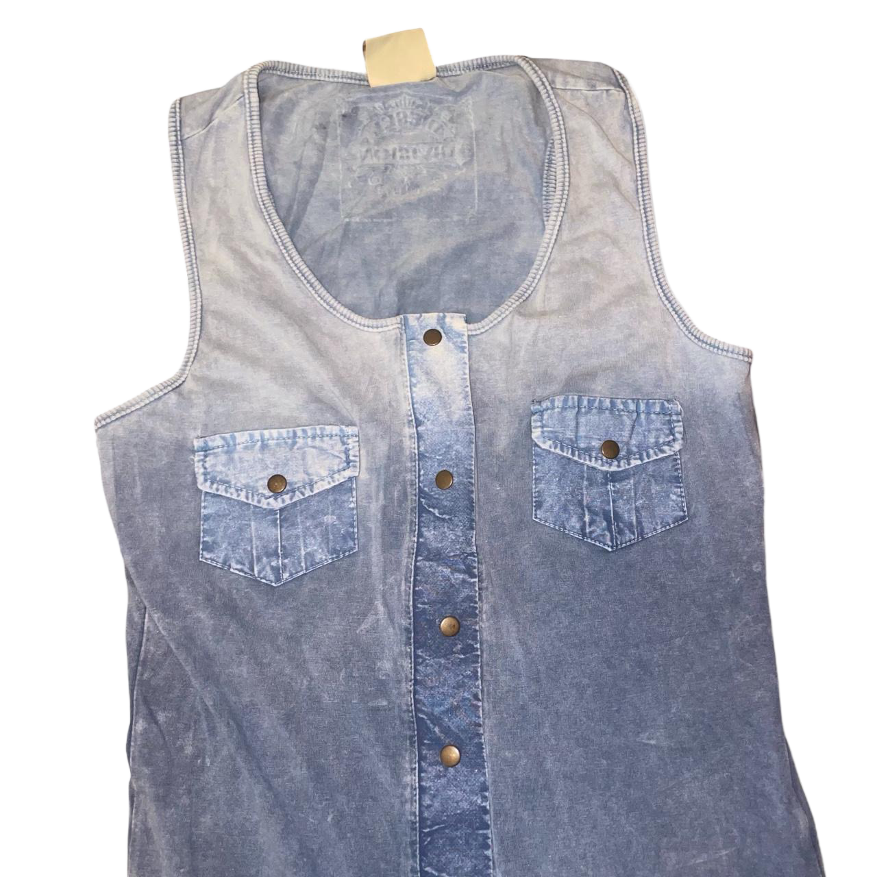 Diesel acid wash blue button up graphic tank | 2010s