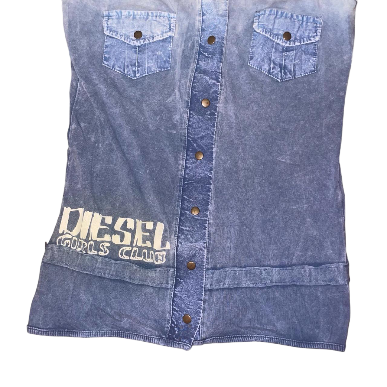 Diesel acid wash blue button up graphic tank | 2010s
