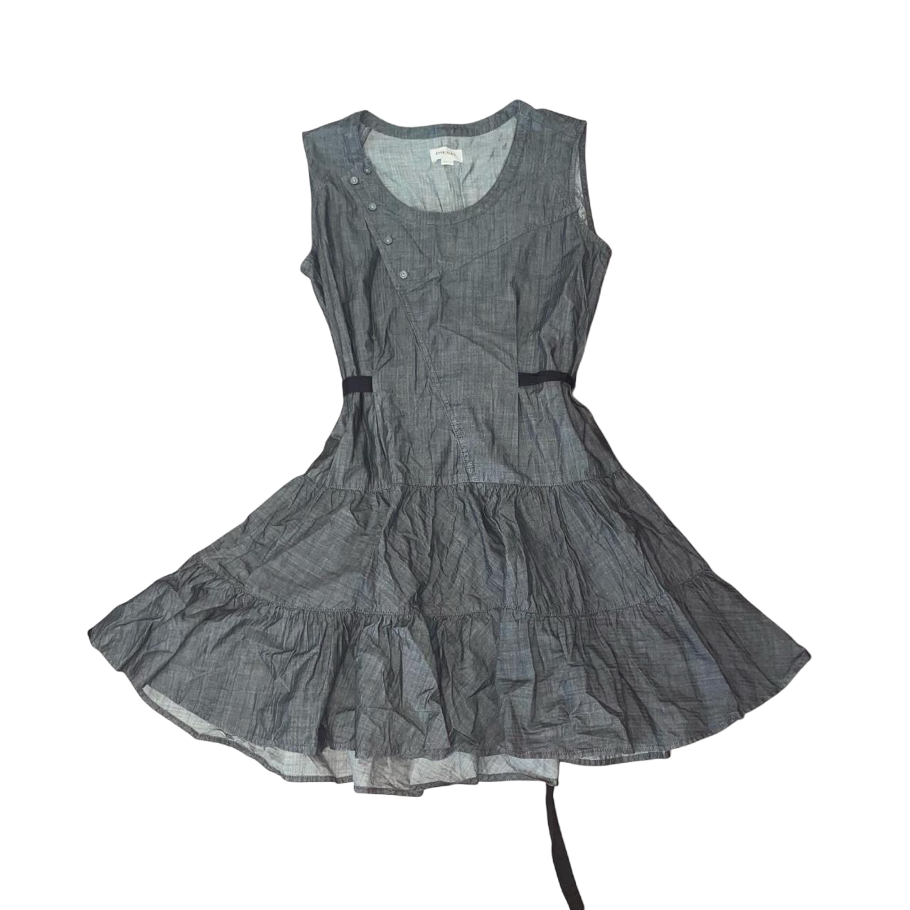 Diesel dark wash utility ruffle midi dress with button detailing | late-2000s