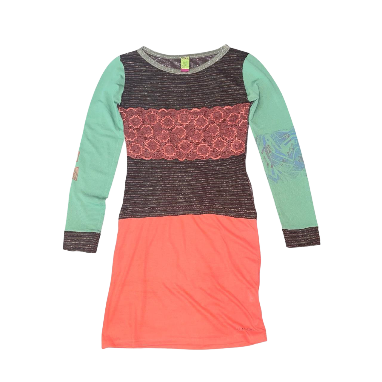 Save the Queen multicolor knit and mesh long sleeve dress | mid-2000s