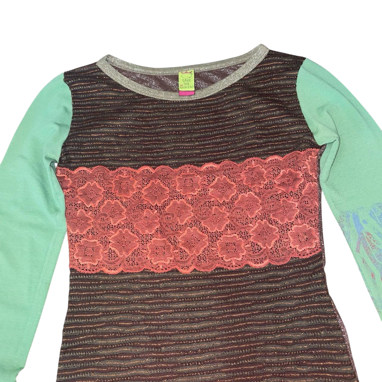 Save the Queen multicolor knit and mesh long sleeve dress | mid-2000s