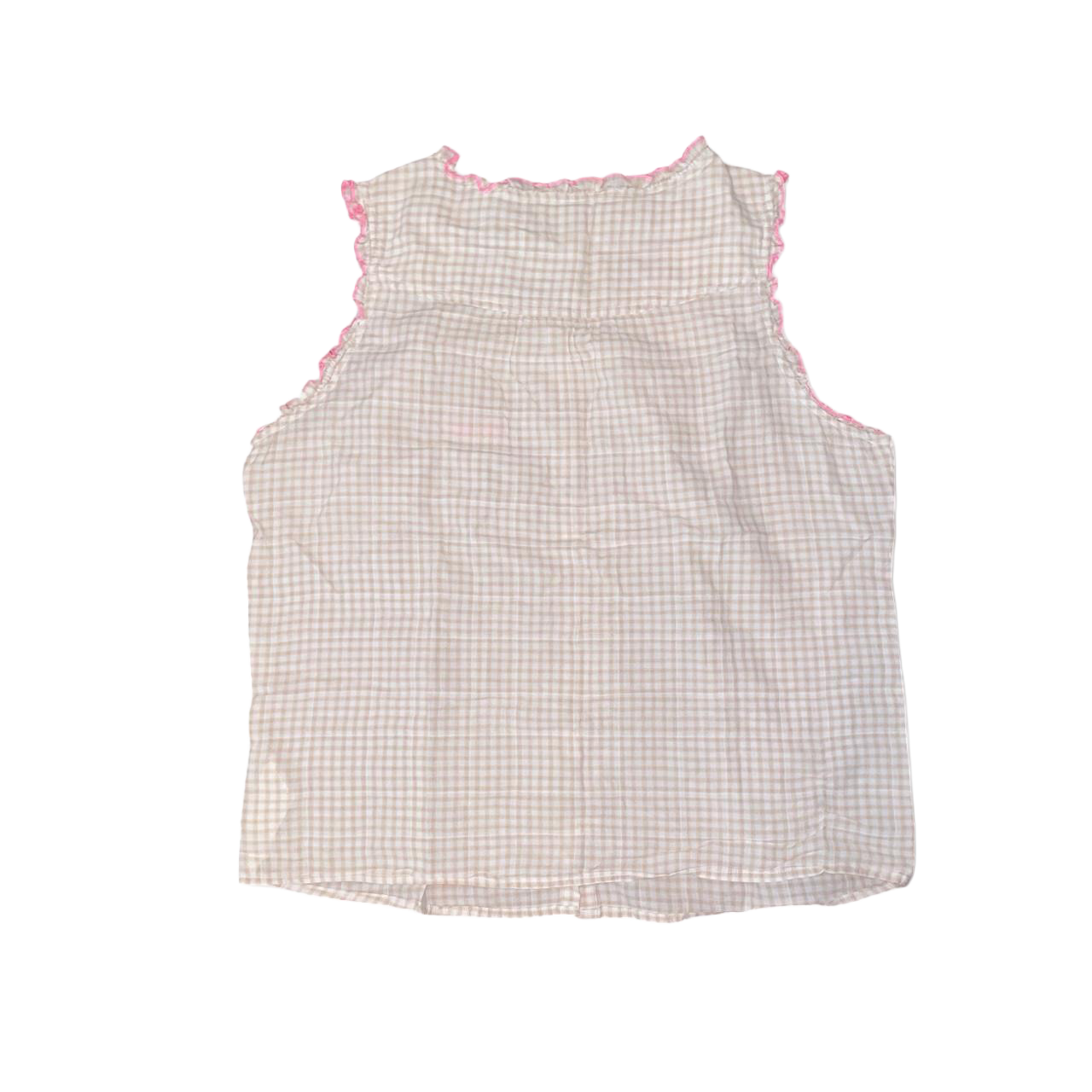 Diesel tan gingham button up top with ruffle trim | mid-2000s