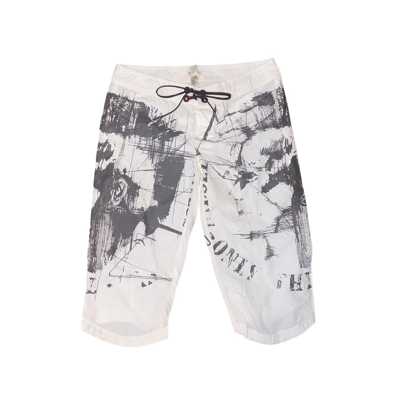 Diesel white and gray lace up graphic board shorts | mid-2000s