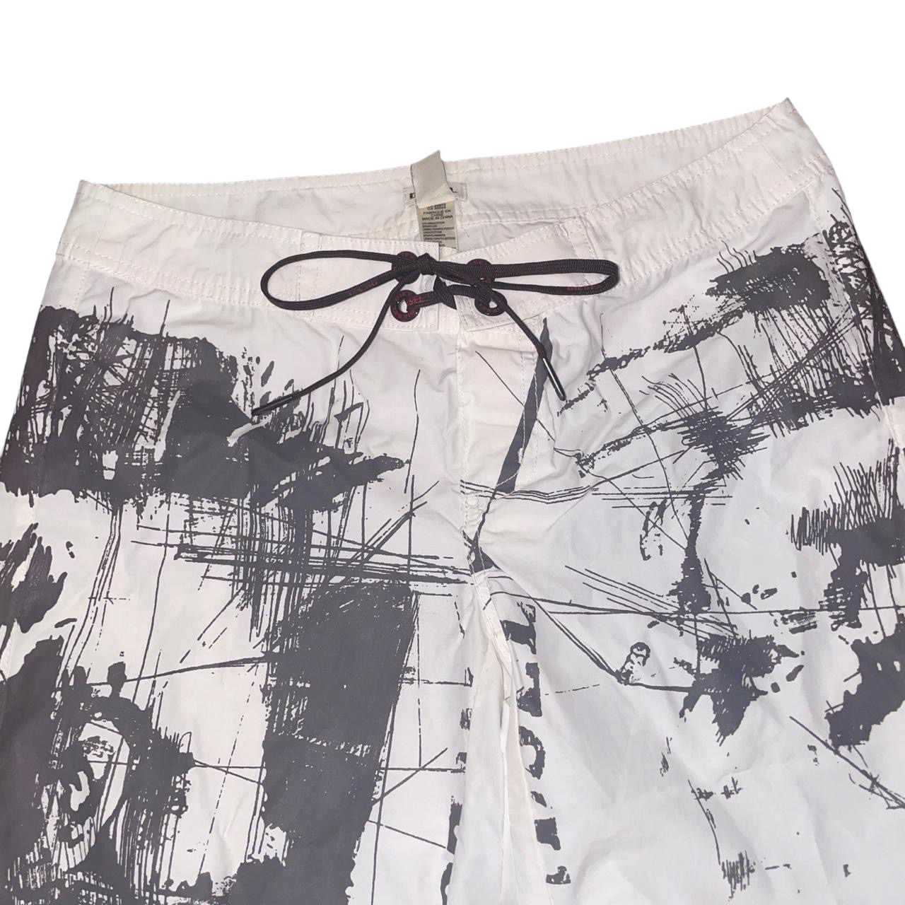 Diesel white and gray lace up graphic board shorts | mid-2000s