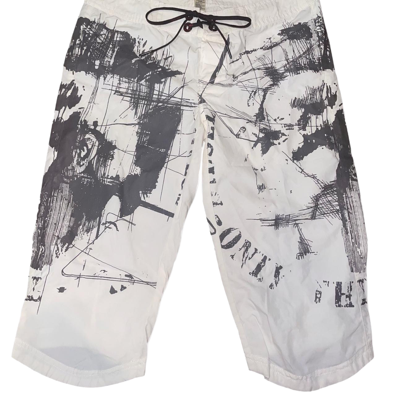 Diesel white and gray lace up graphic board shorts | mid-2000s