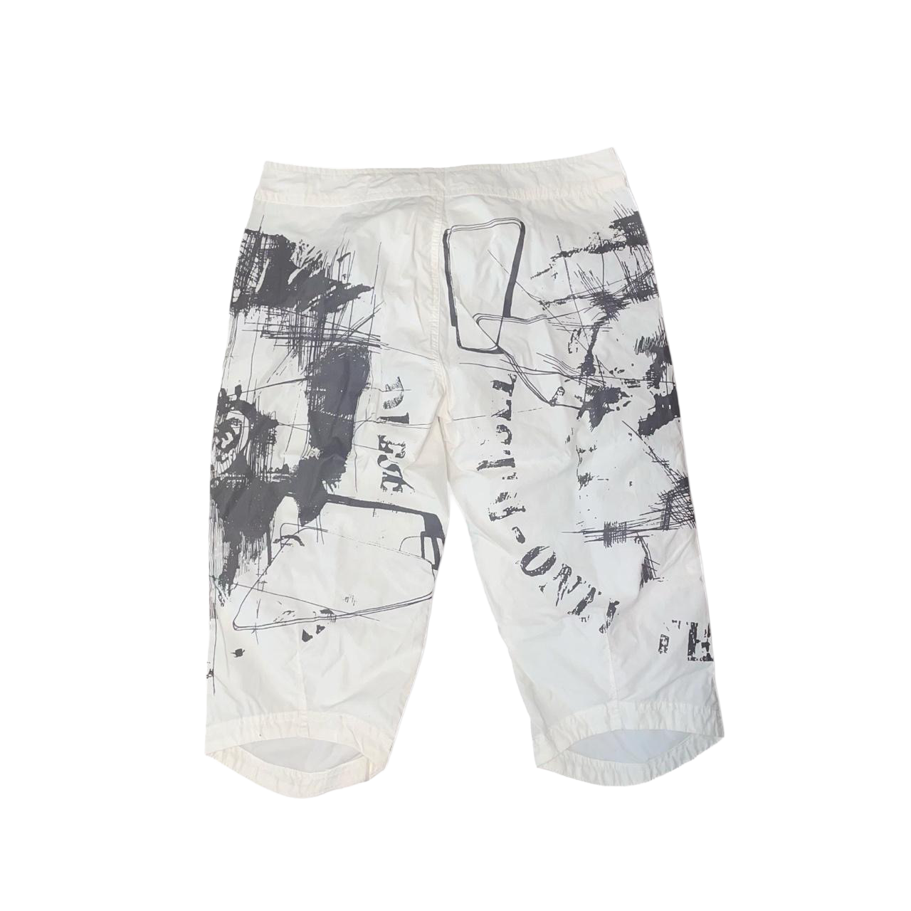 Diesel white and gray lace up graphic board shorts | mid-2000s