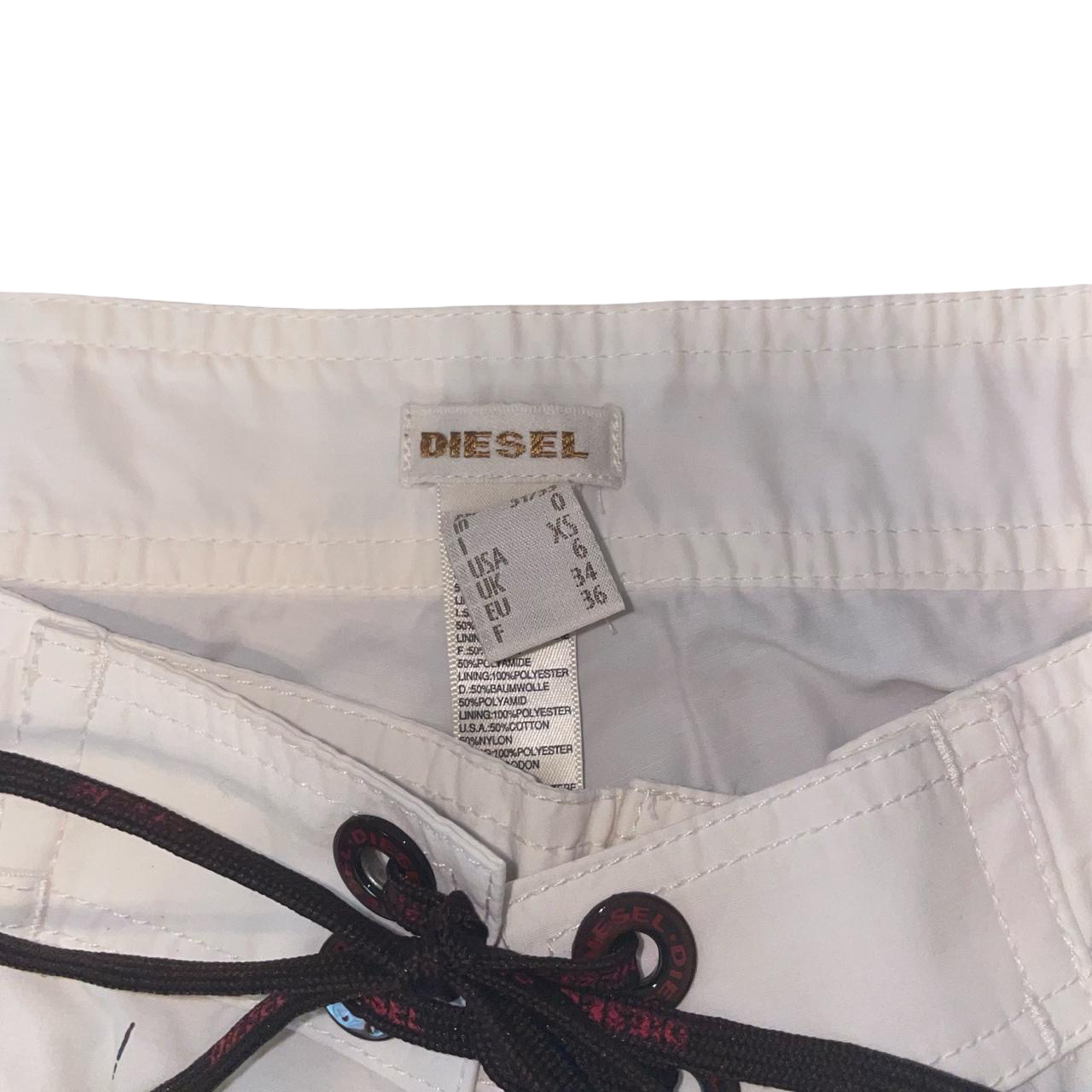 Diesel white and gray lace up graphic board shorts | mid-2000s