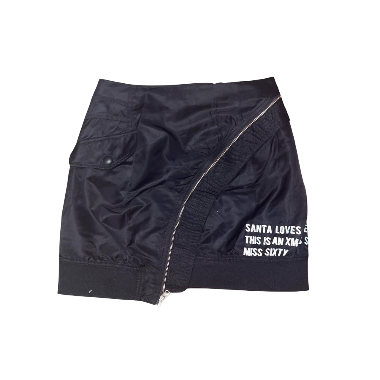 Miss Sixty black asymmetric mini skirt with unique zipper detailing | late-2000s