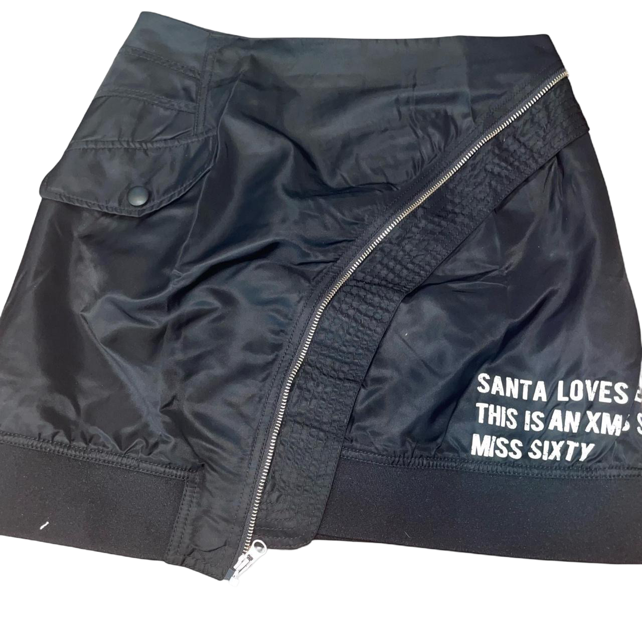 Miss Sixty black asymmetric mini skirt with unique zipper detailing | late-2000s