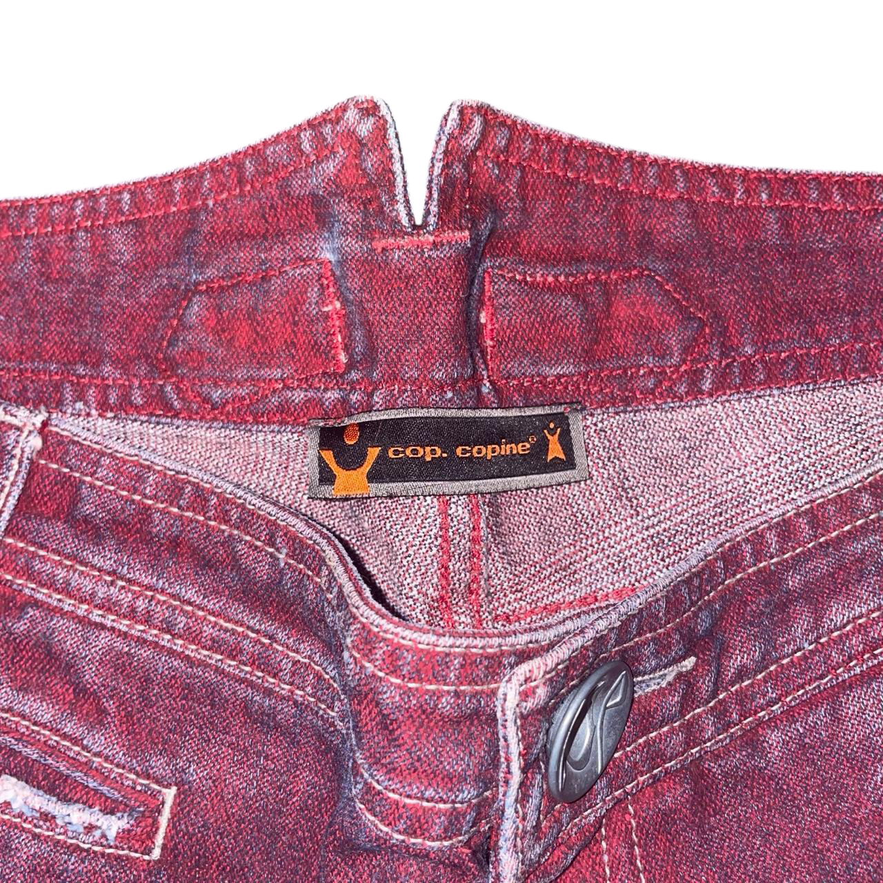 Cop. Copine dyed burgundy denim cinch back capris | early-2000s