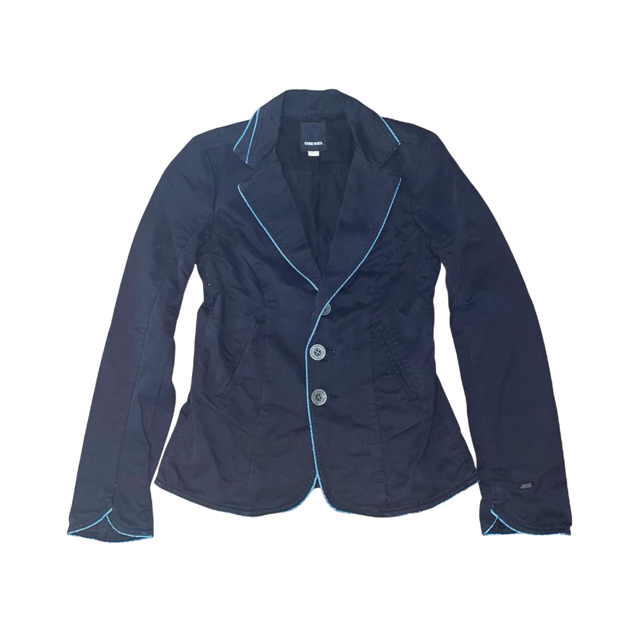 Diesel black button up fitted jacket with blue trim | late-2000s