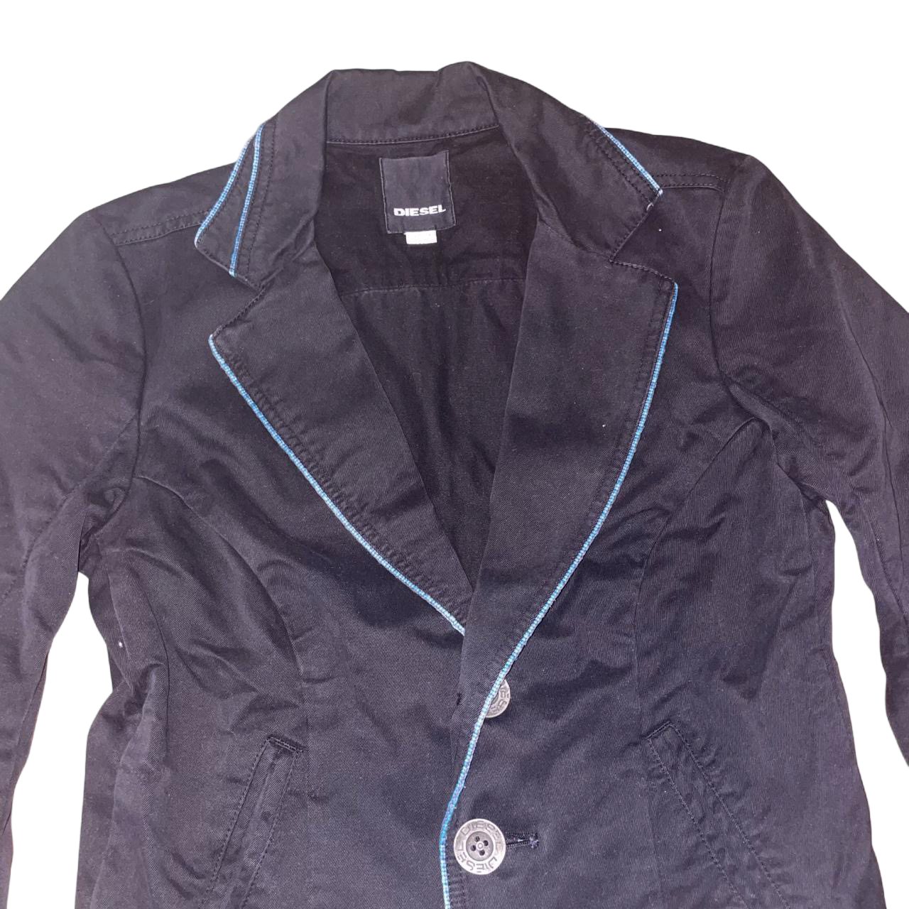 Diesel black button up fitted jacket with blue trim | late-2000s