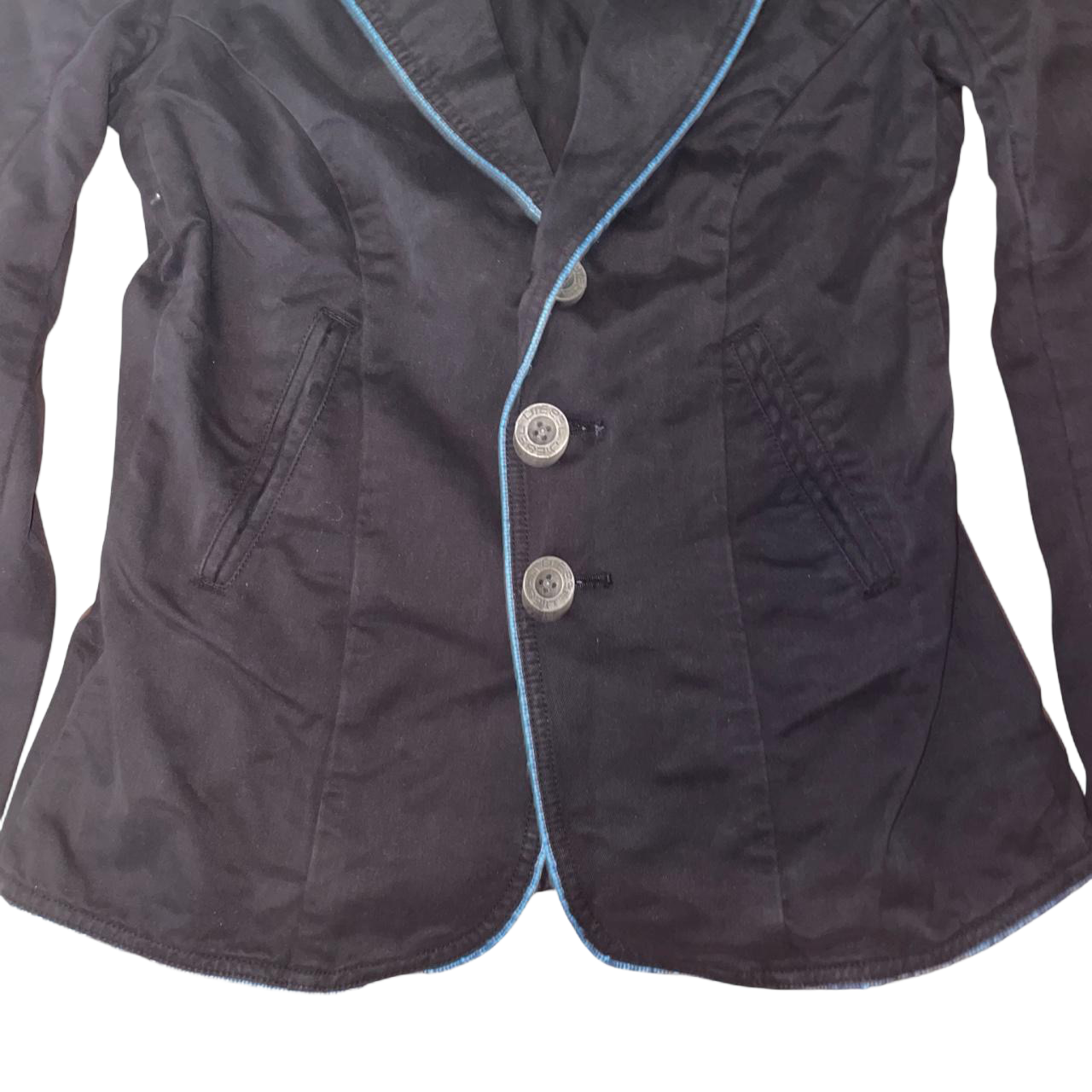 Diesel black button up fitted jacket with blue trim | late-2000s