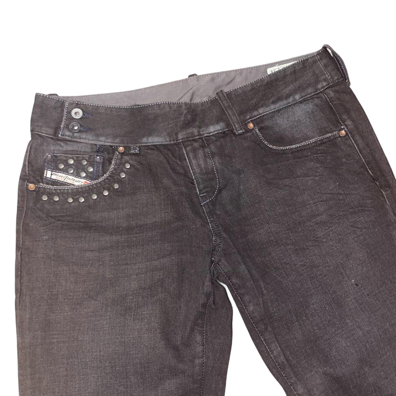 Diesel dark wash studded low rise bootcut jeans | late-2000s