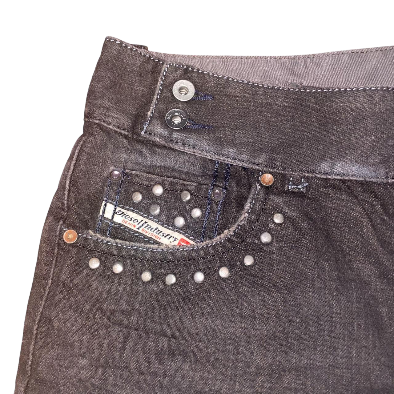 Diesel dark wash studded low rise bootcut jeans | late-2000s