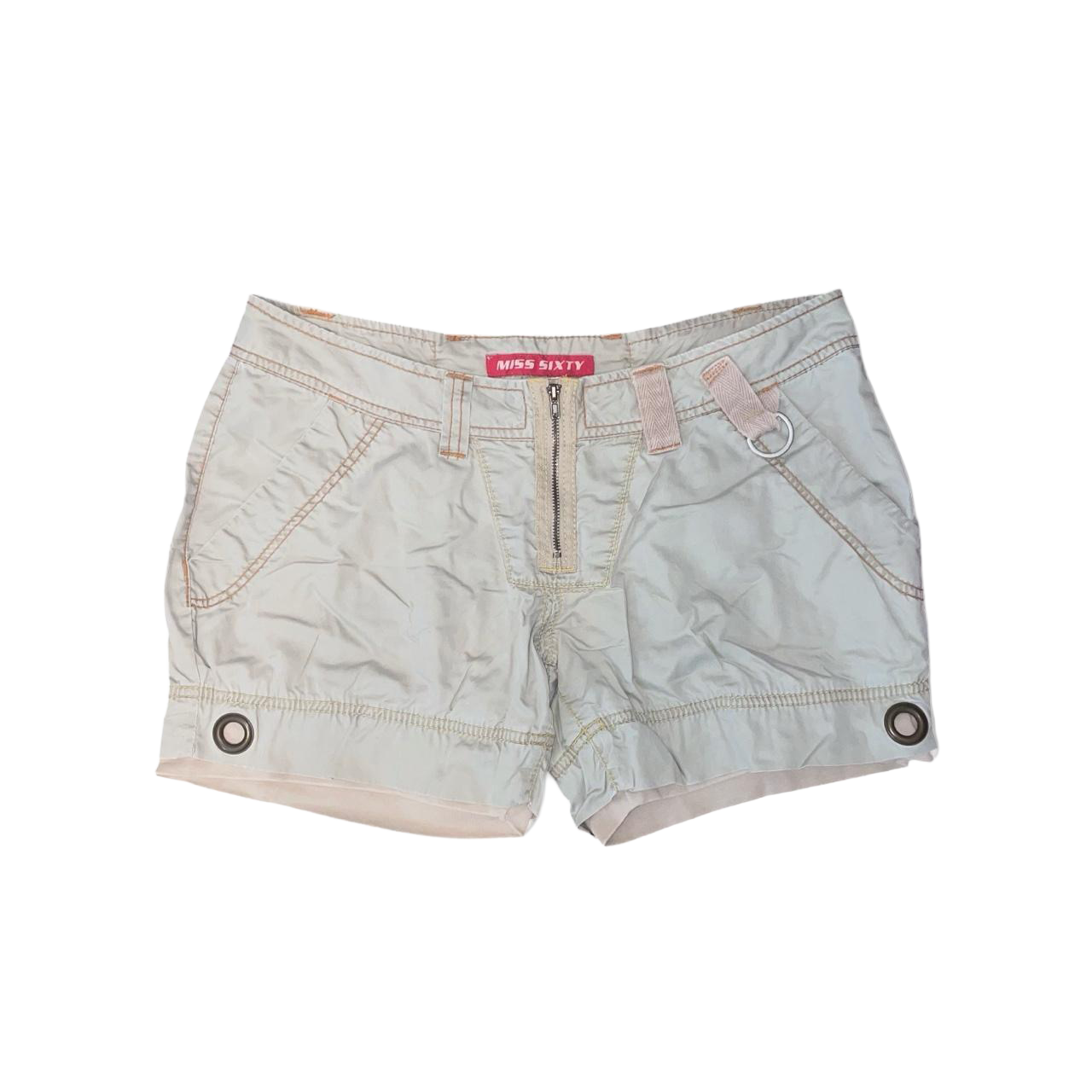 Miss Sixty khaki low rise utility shorts with grommet details | early-2000s
