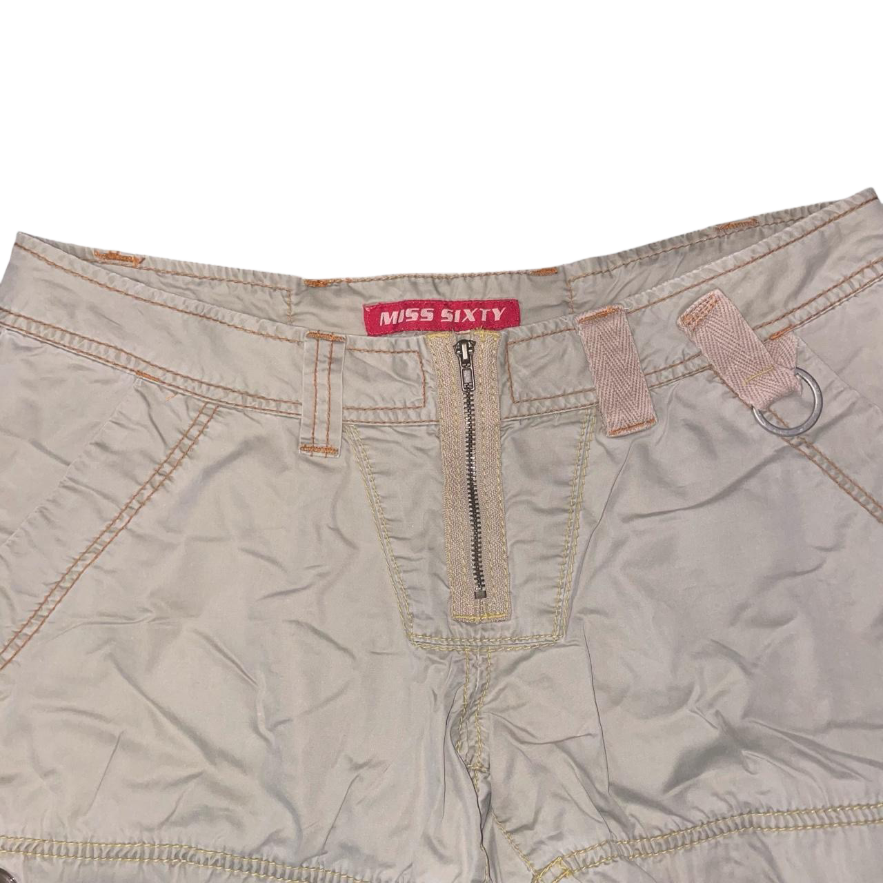 Miss Sixty khaki low rise utility shorts with grommet details | early-2000s