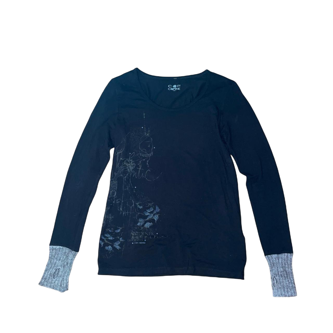 Cop. Copine black graphic long sleeve with thumbhole detail | late-2000s